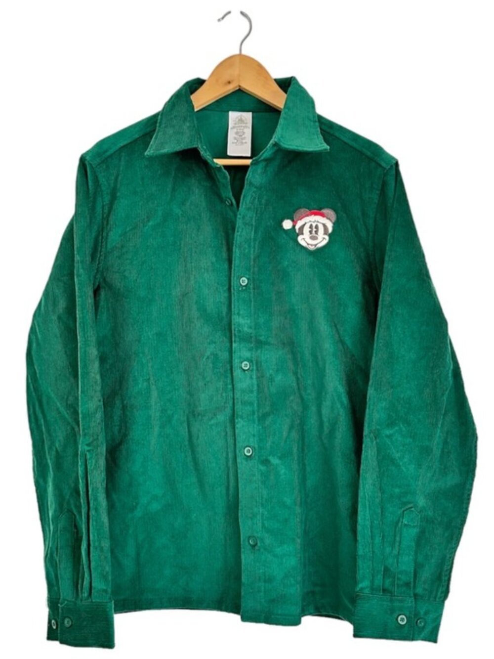 Disney Mickey Christmas Embroidered Corduroy Button Up Shirt Shacket NEW